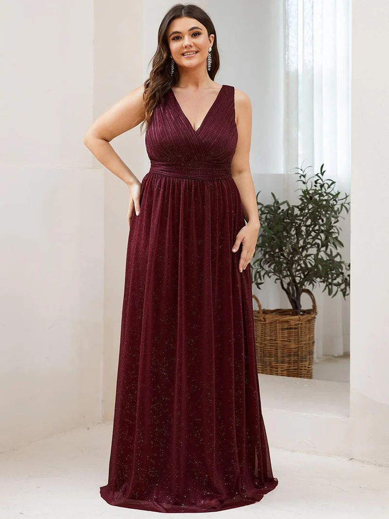 ever STERLING|Robes de soirée scintillantes de longueur de plancher de double col en V pour la fête
