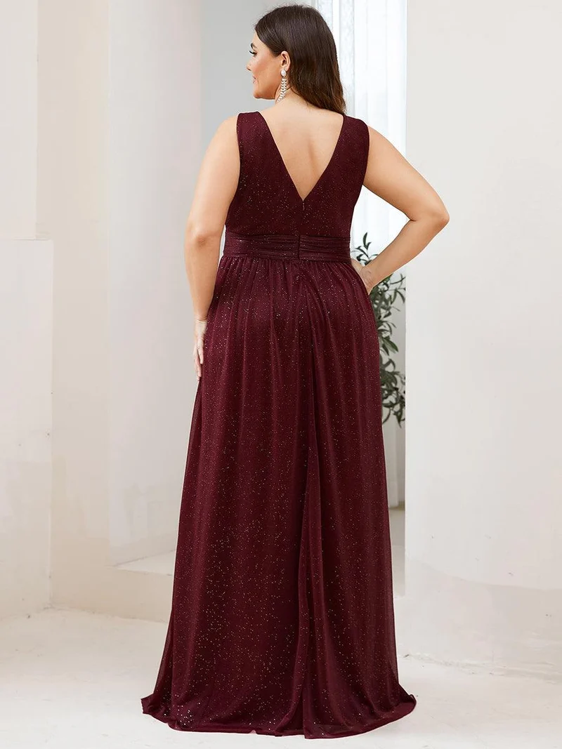 ever STERLING|Robes de soirée scintillantes de longueur de plancher de double col en V pour la fête