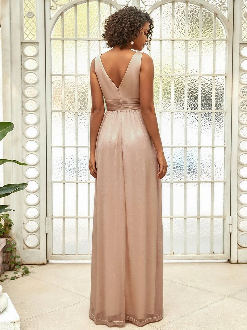 ever STERLING|Robes de soirée scintillantes de longueur de plancher de double col en V pour la fête