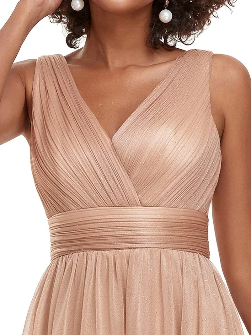 ever STERLING|Robes de soirée scintillantes de longueur de plancher de double col en V pour la fête