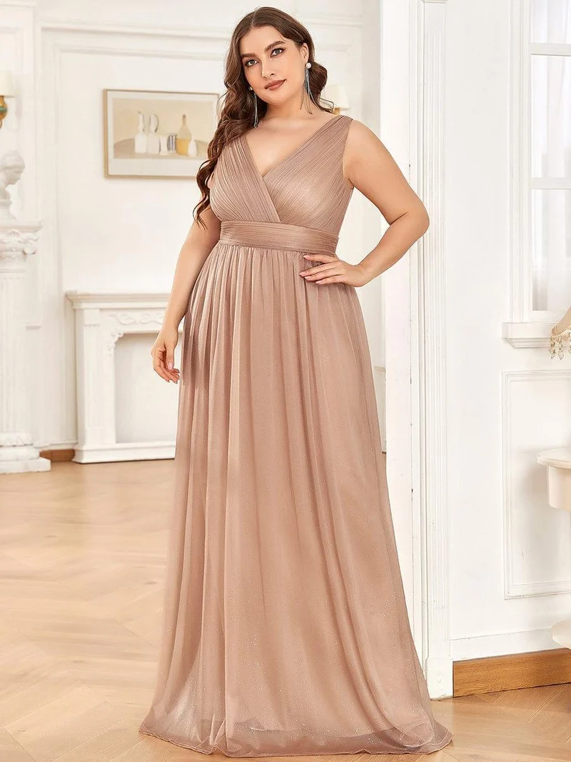 ever STERLING|Robes de soirée scintillantes de longueur de plancher de double col en V pour la fête