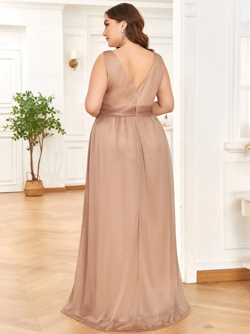 ever STERLING|Robes de soirée scintillantes de longueur de plancher de double col en V pour la fête