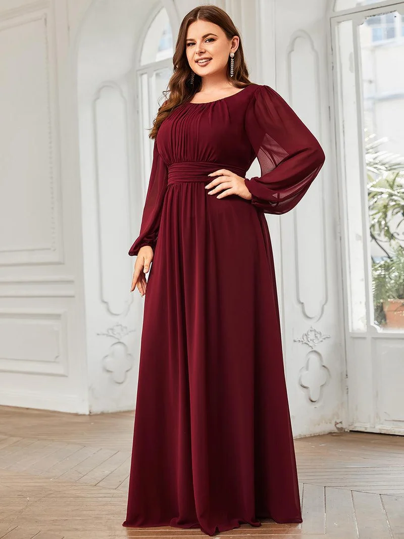 pretty CELESTE|Robe de demoiselle d'honneur plissée à manches longues transparente de grande taille