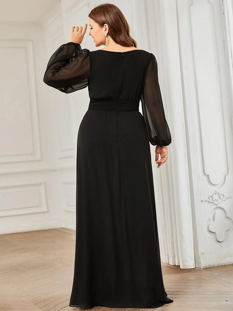 pretty CELESTE|Robe de demoiselle d'honneur plissée à manches longues transparente de grande taille