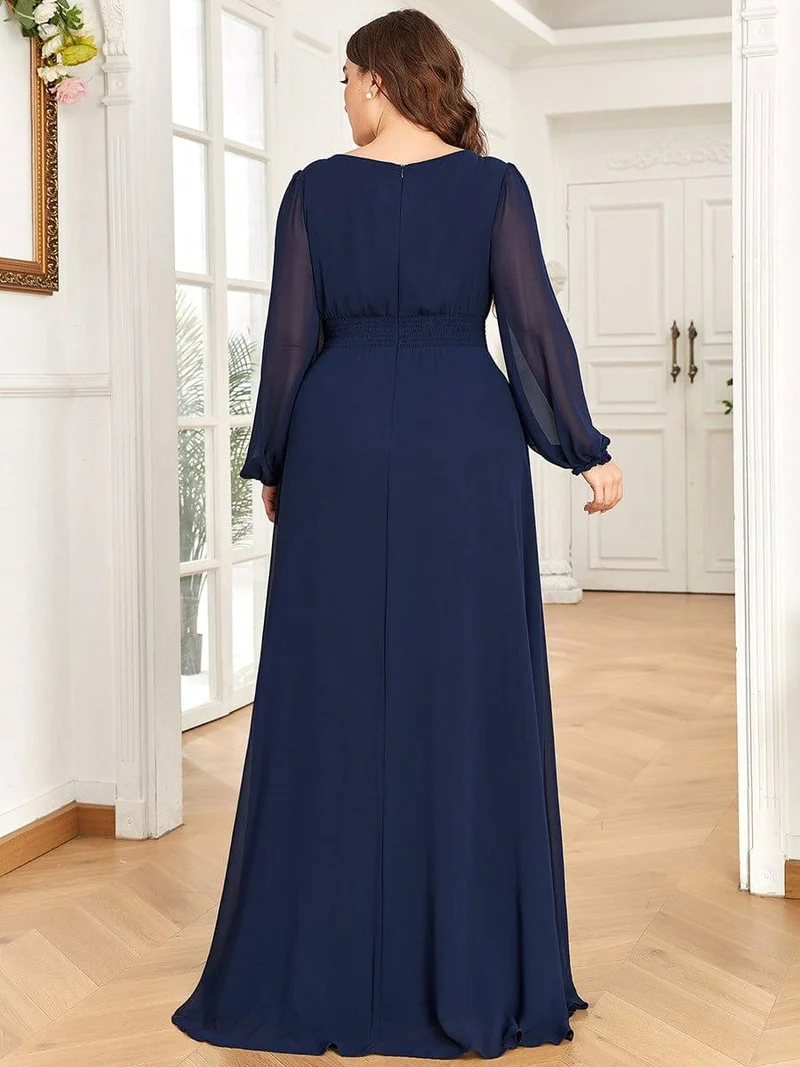 pretty CELESTE|Robe de demoiselle d'honneur plissée à manches longues transparente de grande taille