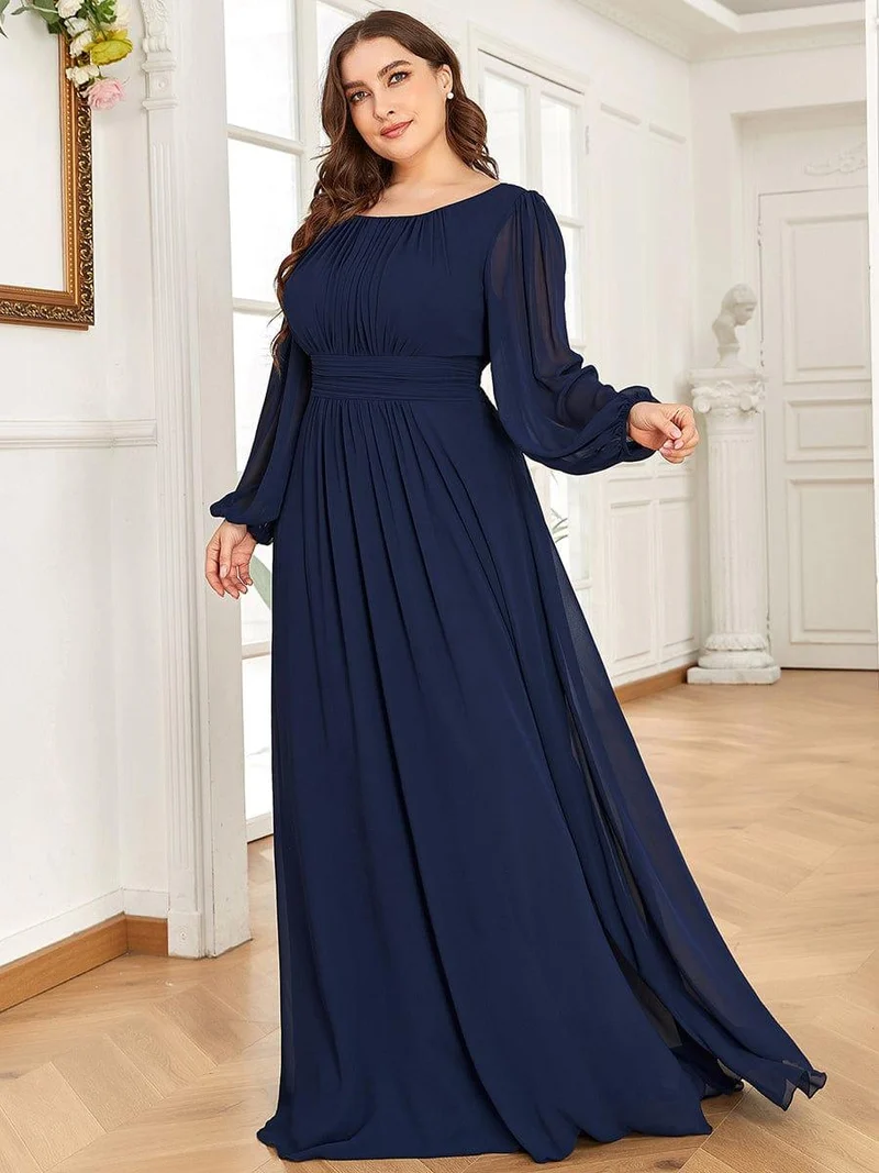 pretty CELESTE|Robe de demoiselle d'honneur plissée à manches longues transparente de grande taille