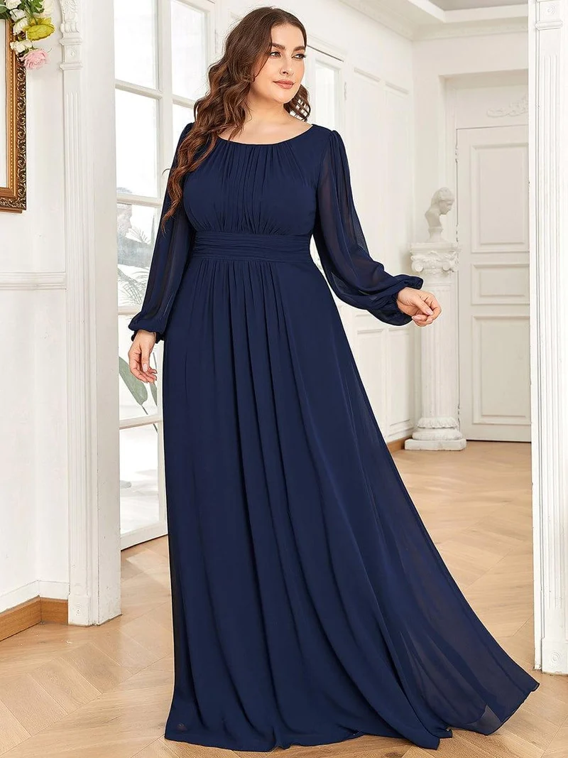 pretty CELESTE|Robe de demoiselle d'honneur plissée à manches longues transparente de grande taille