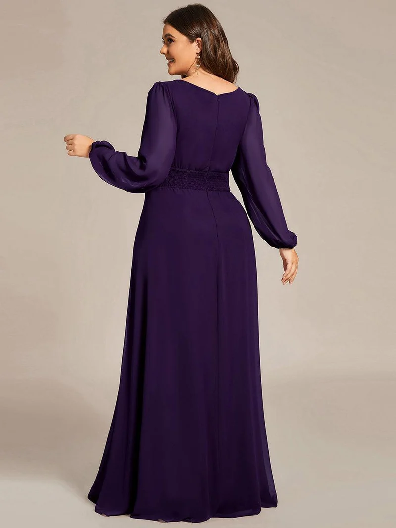 pretty CELESTE|Robe de demoiselle d'honneur plissée à manches longues transparente de grande taille