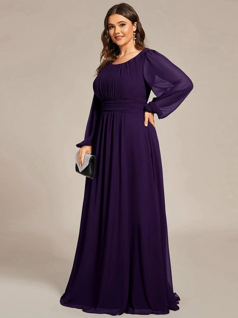 pretty CELESTE|Robe de demoiselle d'honneur plissée à manches longues transparente de grande taille