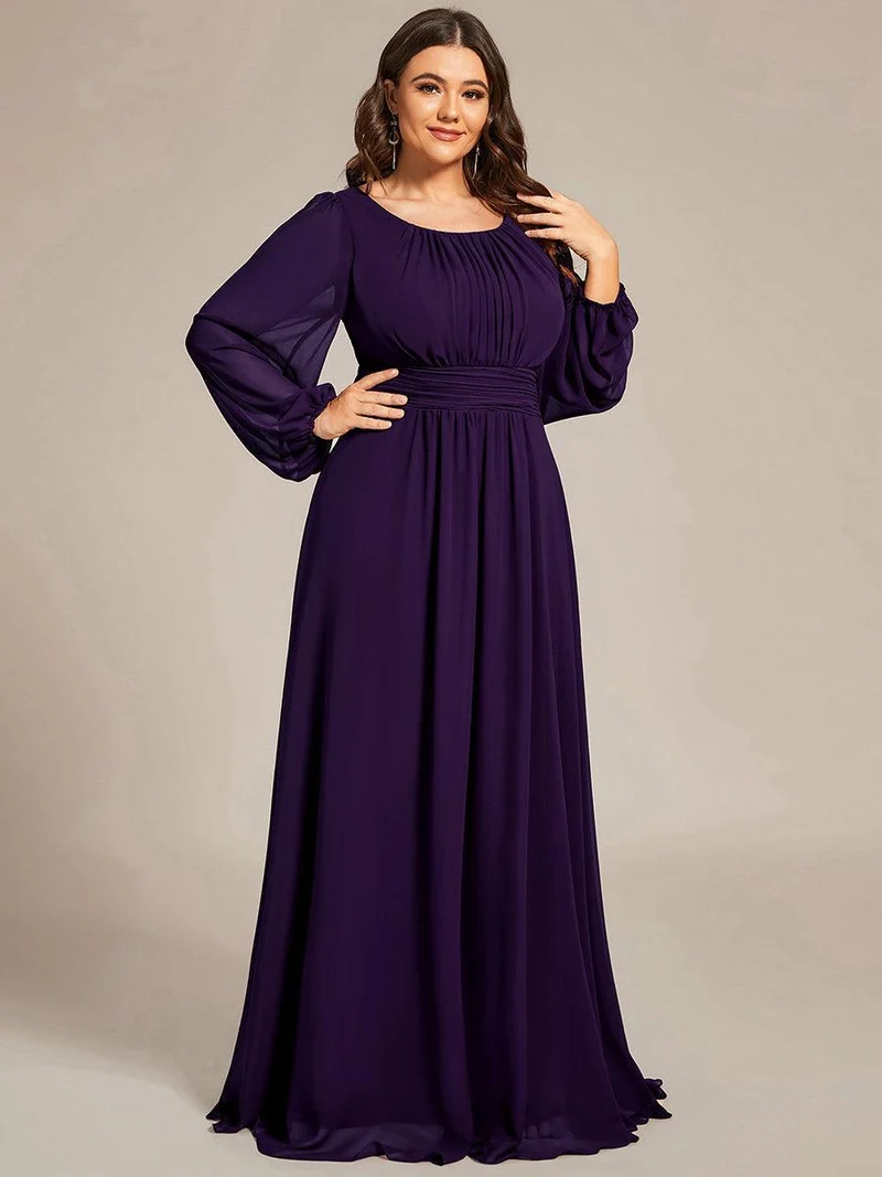 pretty CELESTE|Robe de demoiselle d'honneur plissée à manches longues transparente de grande taille