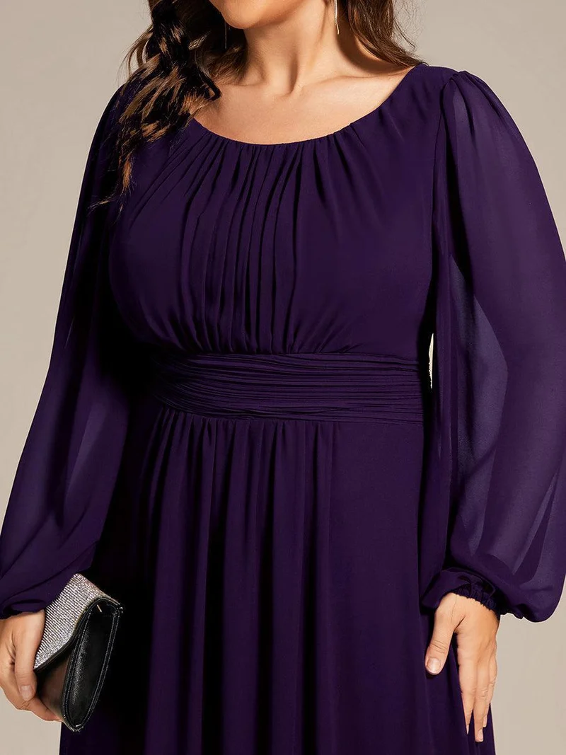pretty CELESTE|Robe de demoiselle d'honneur plissée à manches longues transparente de grande taille