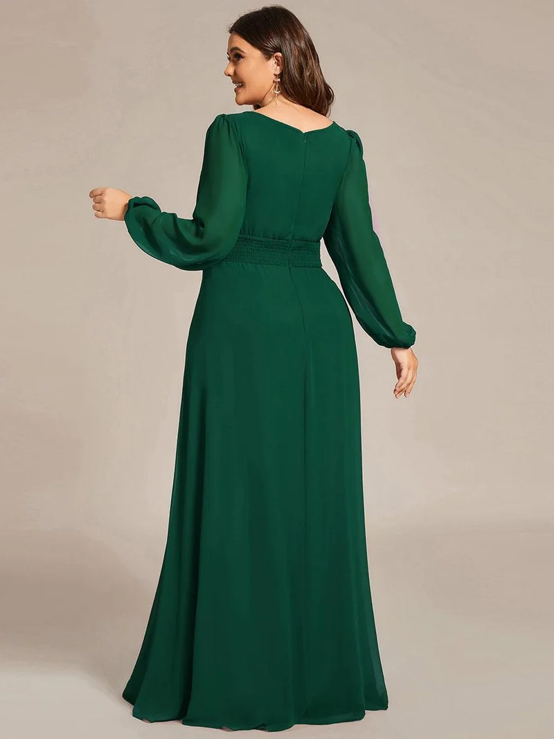 pretty CELESTE|Robe de demoiselle d'honneur plissée à manches longues transparente de grande taille