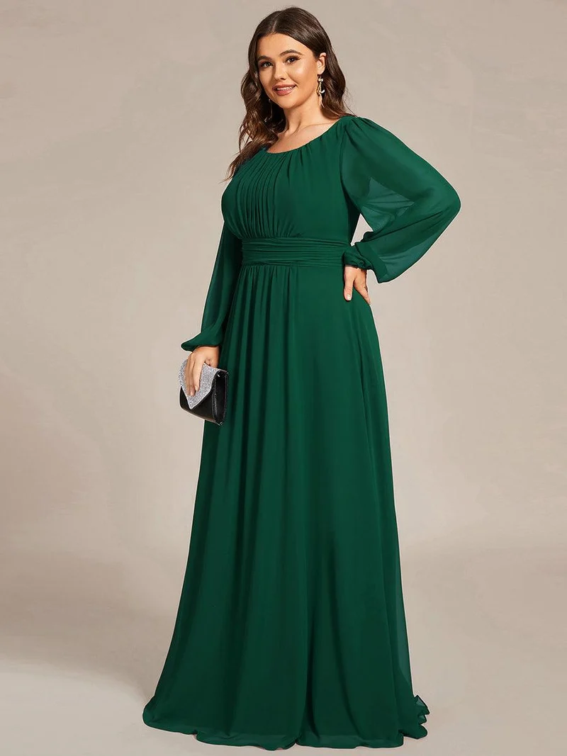 pretty CELESTE|Robe de demoiselle d'honneur plissée à manches longues transparente de grande taille