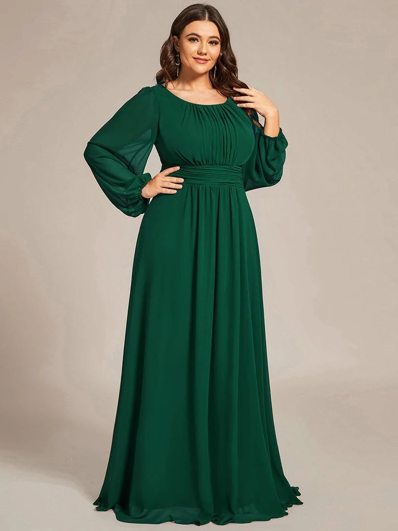 pretty CELESTE|Robe de demoiselle d'honneur plissée à manches longues transparente de grande taille