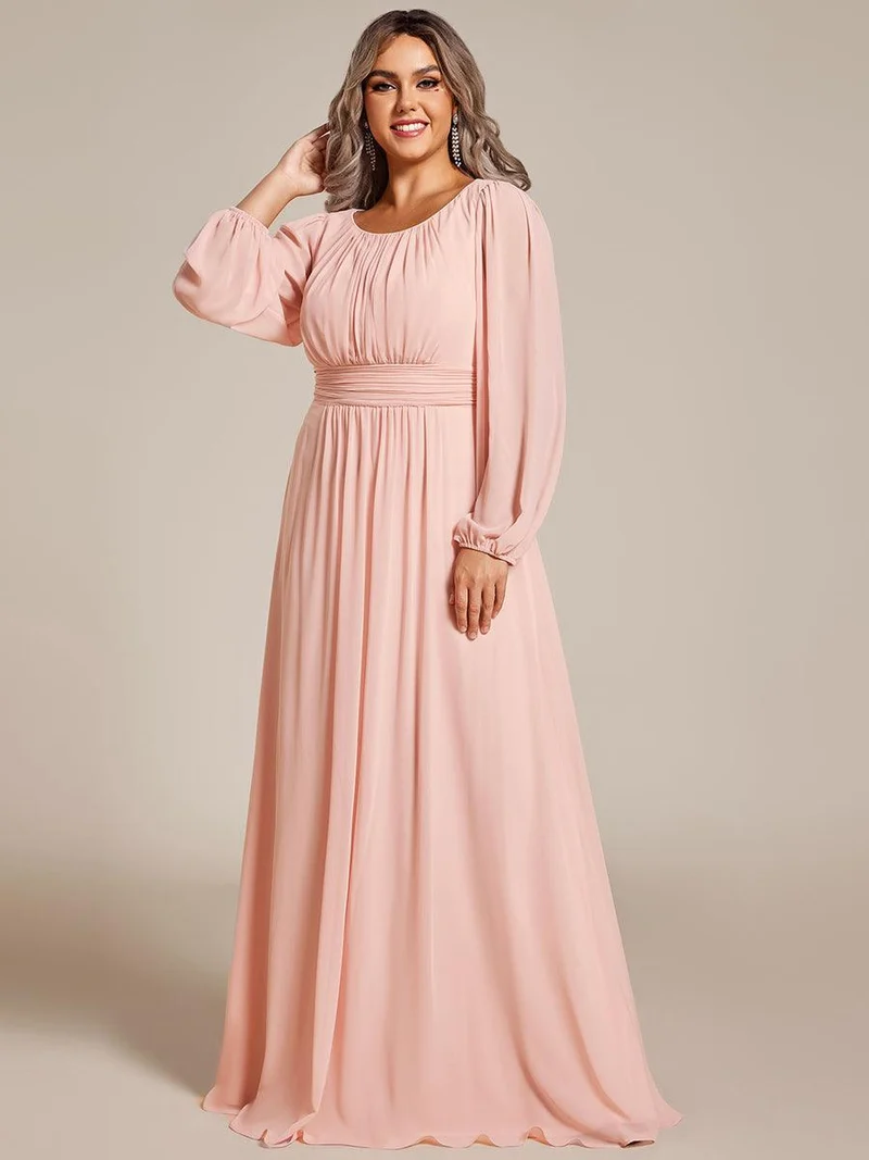 pretty CELESTE|Robe de demoiselle d'honneur plissée à manches longues transparente de grande taille