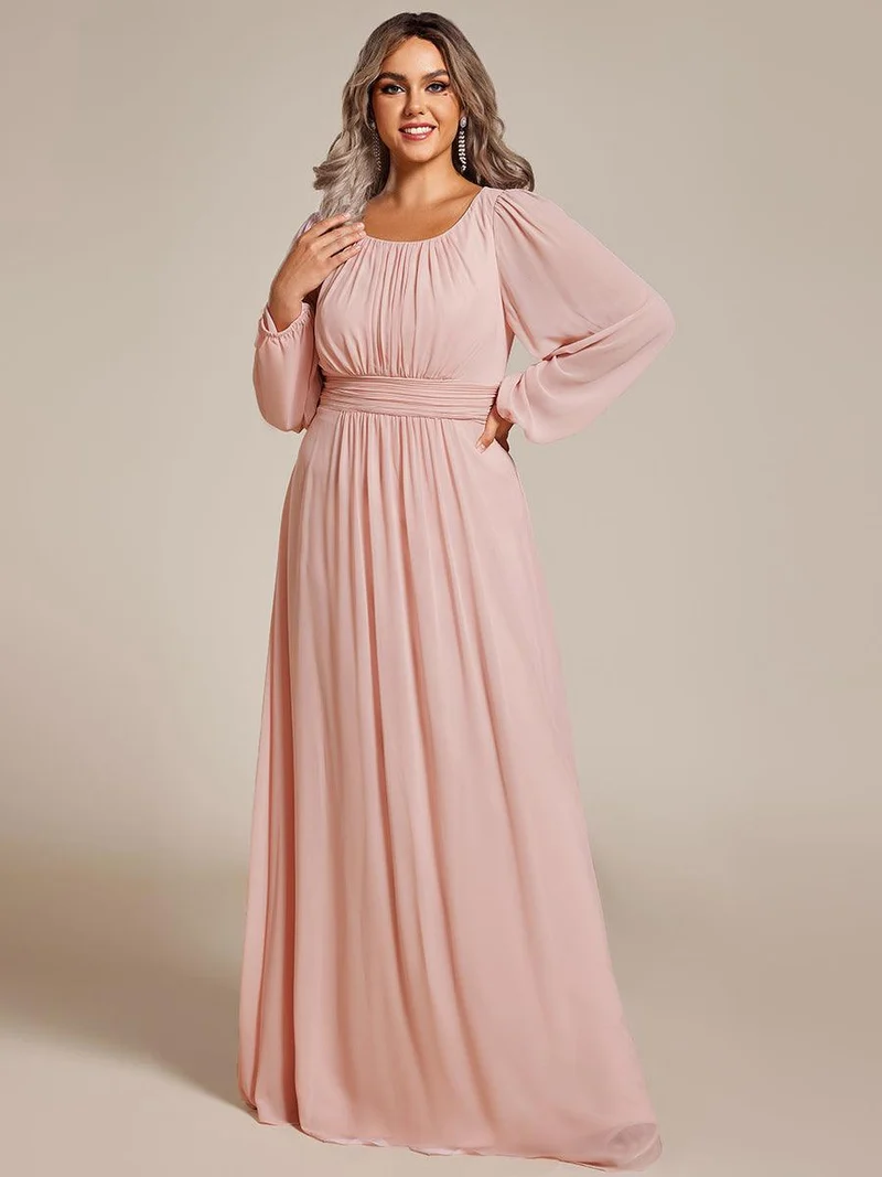 pretty CELESTE|Robe de demoiselle d'honneur plissée à manches longues transparente de grande taille