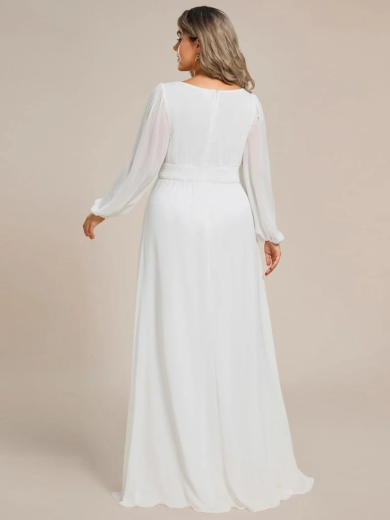 pretty CELESTE|Robe de demoiselle d'honneur plissée à manches longues transparente de grande taille