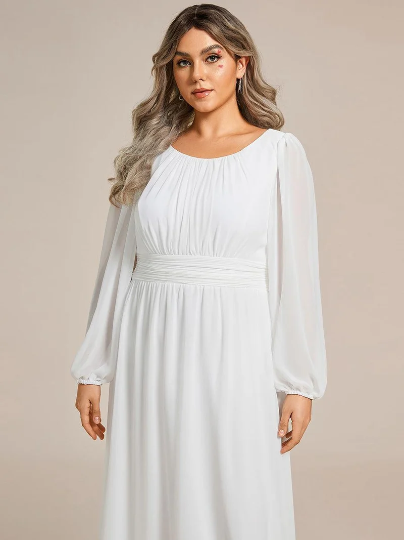 pretty CELESTE|Robe de demoiselle d'honneur plissée à manches longues transparente de grande taille