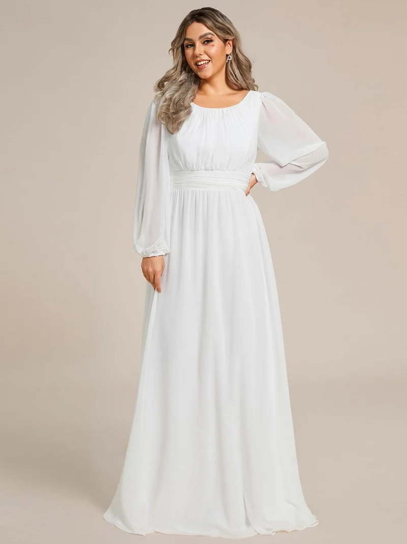 pretty CELESTE|Robe de demoiselle d'honneur plissée à manches longues transparente de grande taille