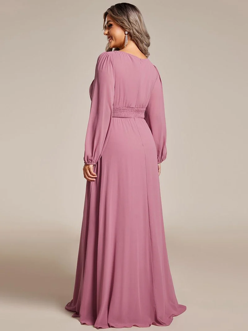pretty CELESTE|Robe de demoiselle d'honneur plissée à manches longues transparente de grande taille