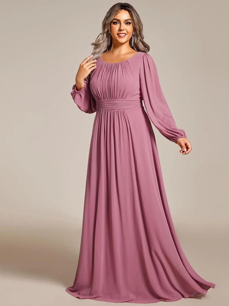 pretty CELESTE|Robe de demoiselle d'honneur plissée à manches longues transparente de grande taille