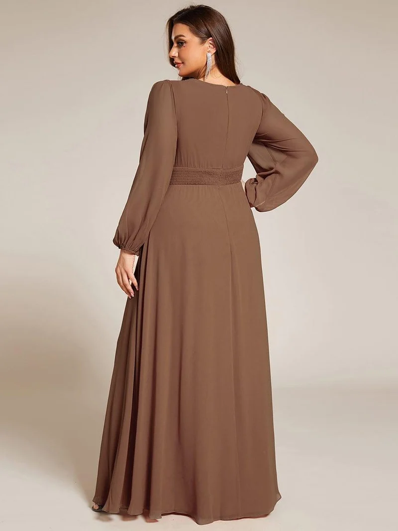 pretty CELESTE|Robe de demoiselle d'honneur plissée à manches longues transparente de grande taille