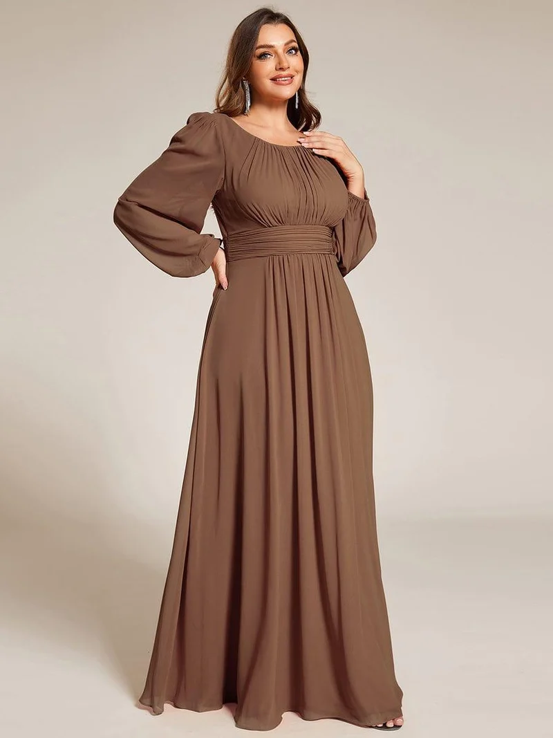 pretty CELESTE|Robe de demoiselle d'honneur plissée à manches longues transparente de grande taille