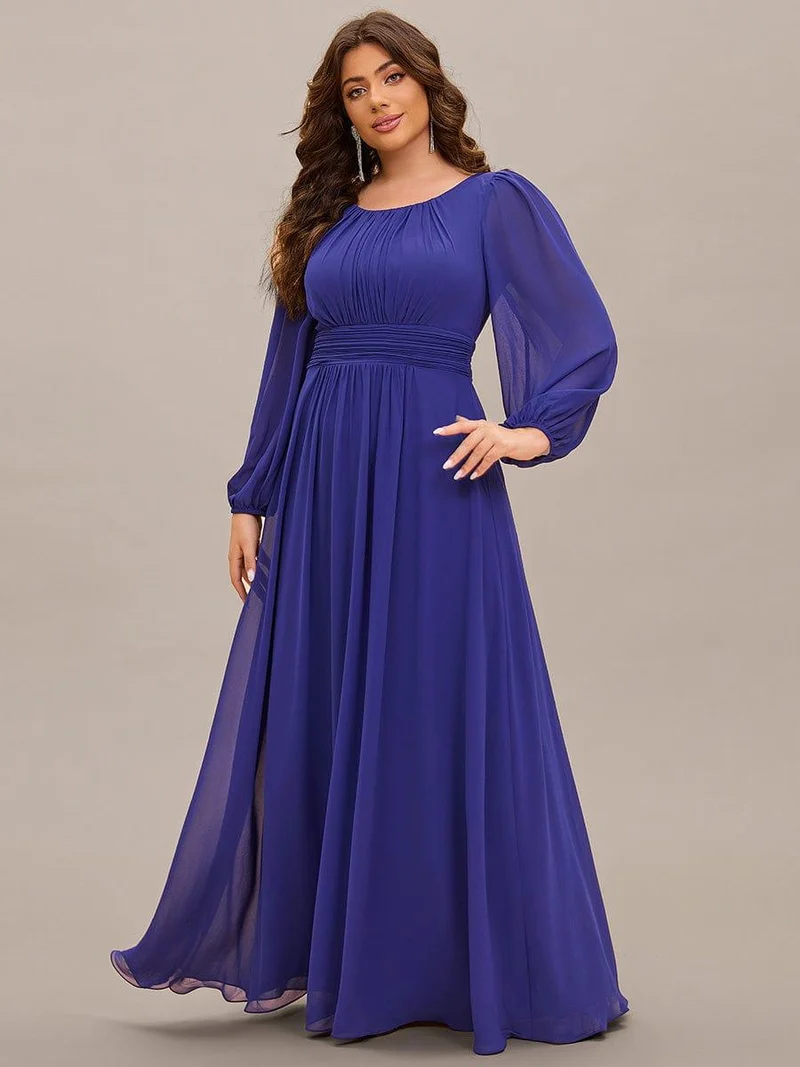 pretty CELESTE|Robe de demoiselle d'honneur plissée à manches longues transparente de grande taille