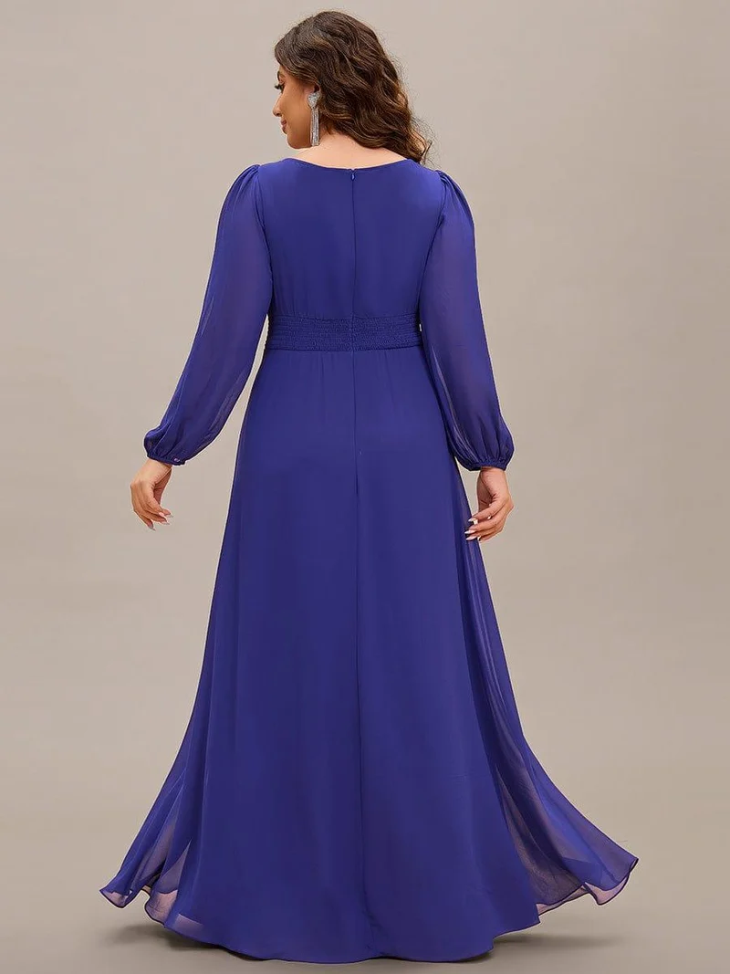 pretty CELESTE|Robe de demoiselle d'honneur plissée à manches longues transparente de grande taille