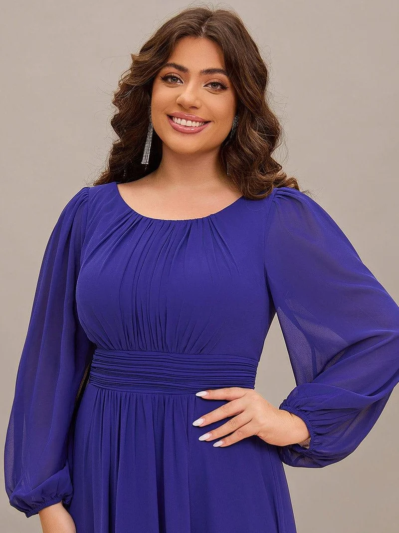 pretty CELESTE|Robe de demoiselle d'honneur plissée à manches longues transparente de grande taille