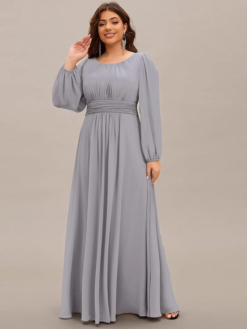 pretty CELESTE|Robe de demoiselle d'honneur plissée à manches longues transparente de grande taille