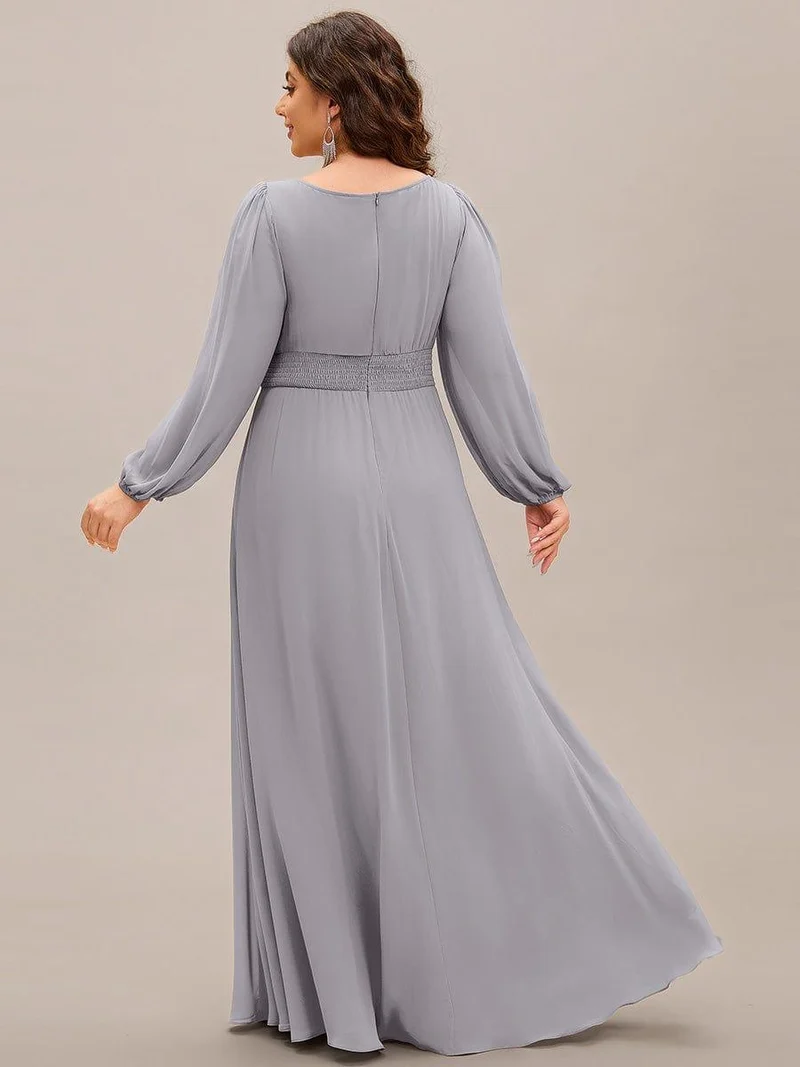 pretty CELESTE|Robe de demoiselle d'honneur plissée à manches longues transparente de grande taille