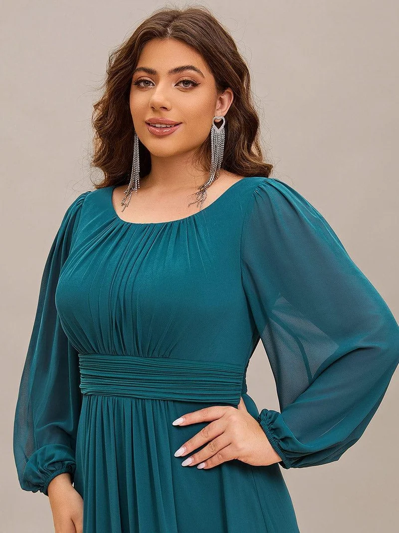 pretty CELESTE|Robe de demoiselle d'honneur plissée à manches longues transparente de grande taille