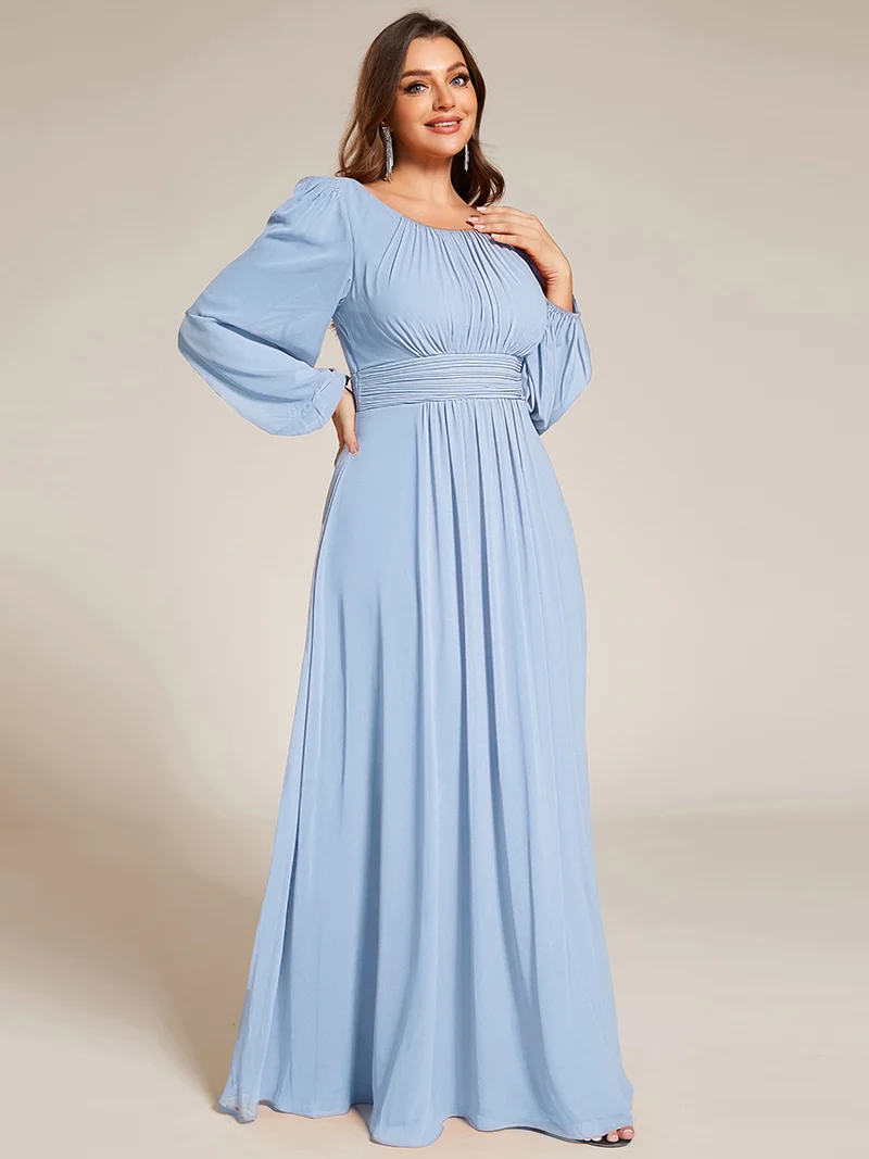pretty CELESTE|Robe de demoiselle d'honneur plissée à manches longues transparente de grande taille