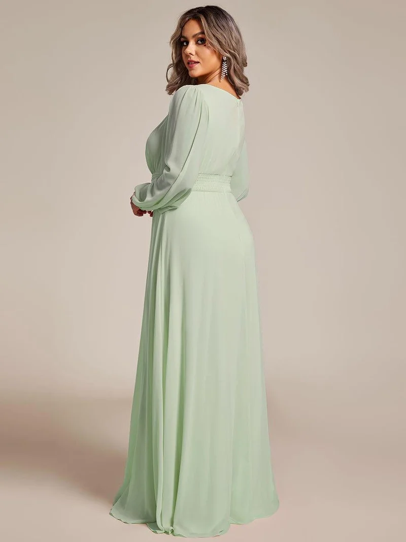 pretty CELESTE|Robe de demoiselle d'honneur plissée à manches longues transparente de grande taille