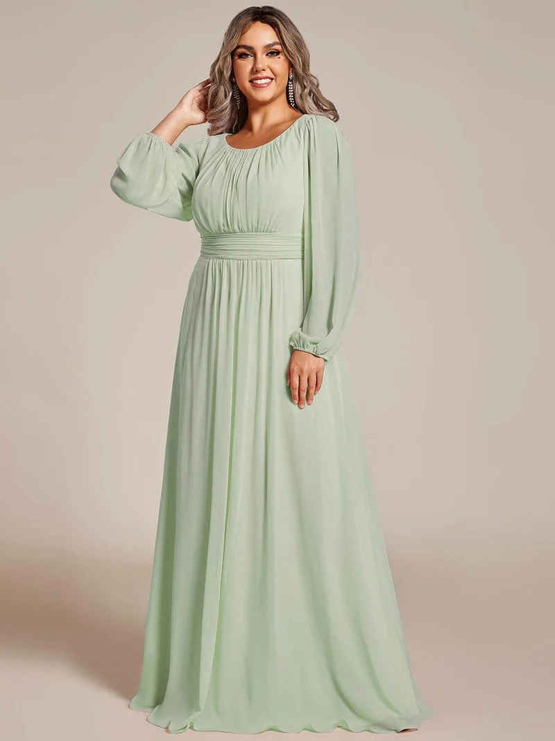 pretty CELESTE|Robe de demoiselle d'honneur plissée à manches longues transparente de grande taille