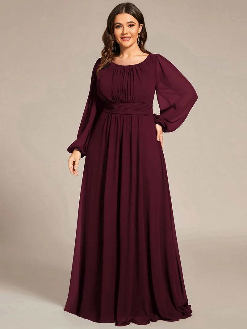 pretty CELESTE|Robe de demoiselle d'honneur plissée à manches longues transparente de grande taille
