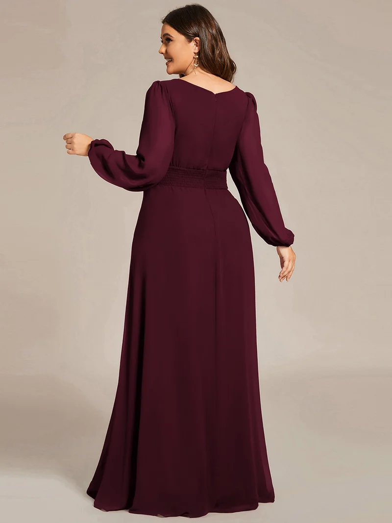 pretty CELESTE|Robe de demoiselle d'honneur plissée à manches longues transparente de grande taille