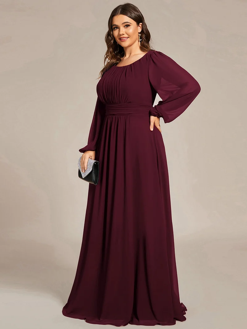 pretty CELESTE|Robe de demoiselle d'honneur plissée à manches longues transparente de grande taille