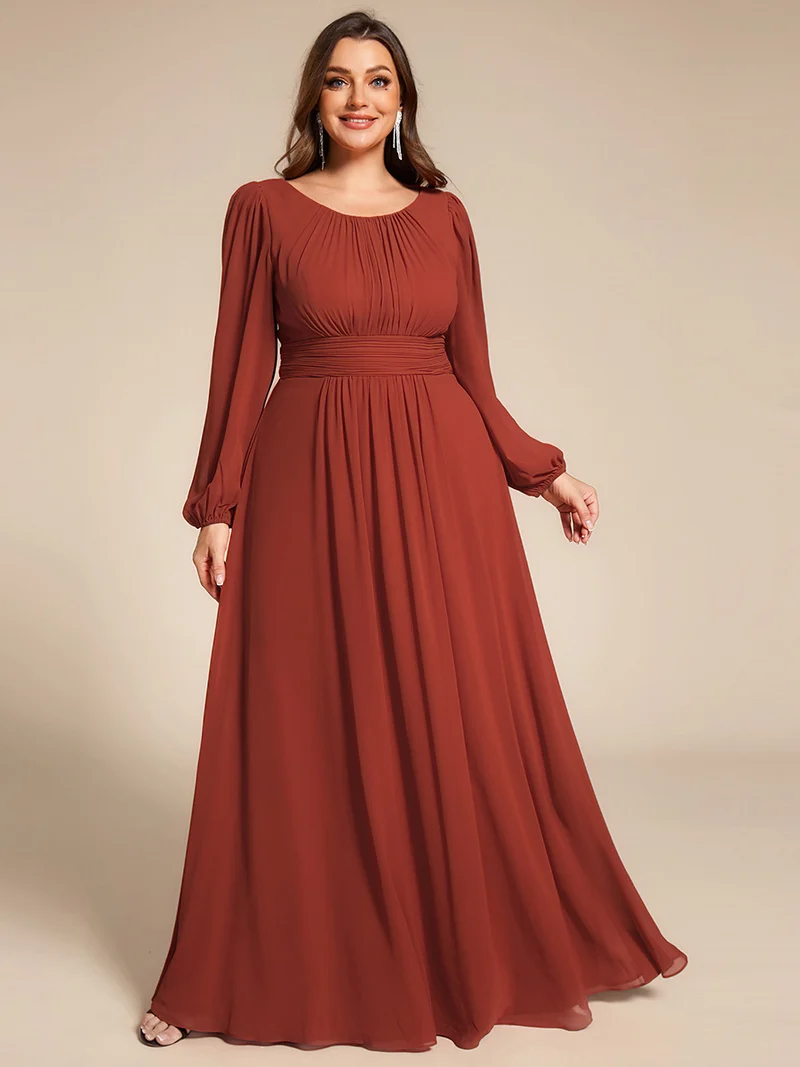 pretty CELESTE|Robe de demoiselle d'honneur plissée à manches longues transparente de grande taille