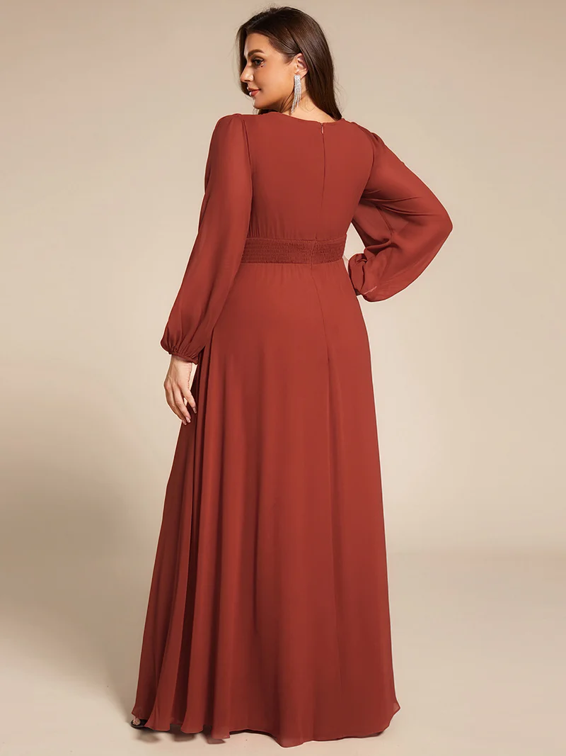 pretty CELESTE|Robe de demoiselle d'honneur plissée à manches longues transparente de grande taille