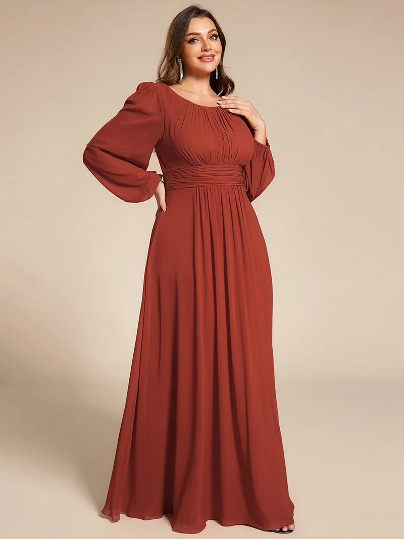 pretty CELESTE|Robe de demoiselle d'honneur plissée à manches longues transparente de grande taille