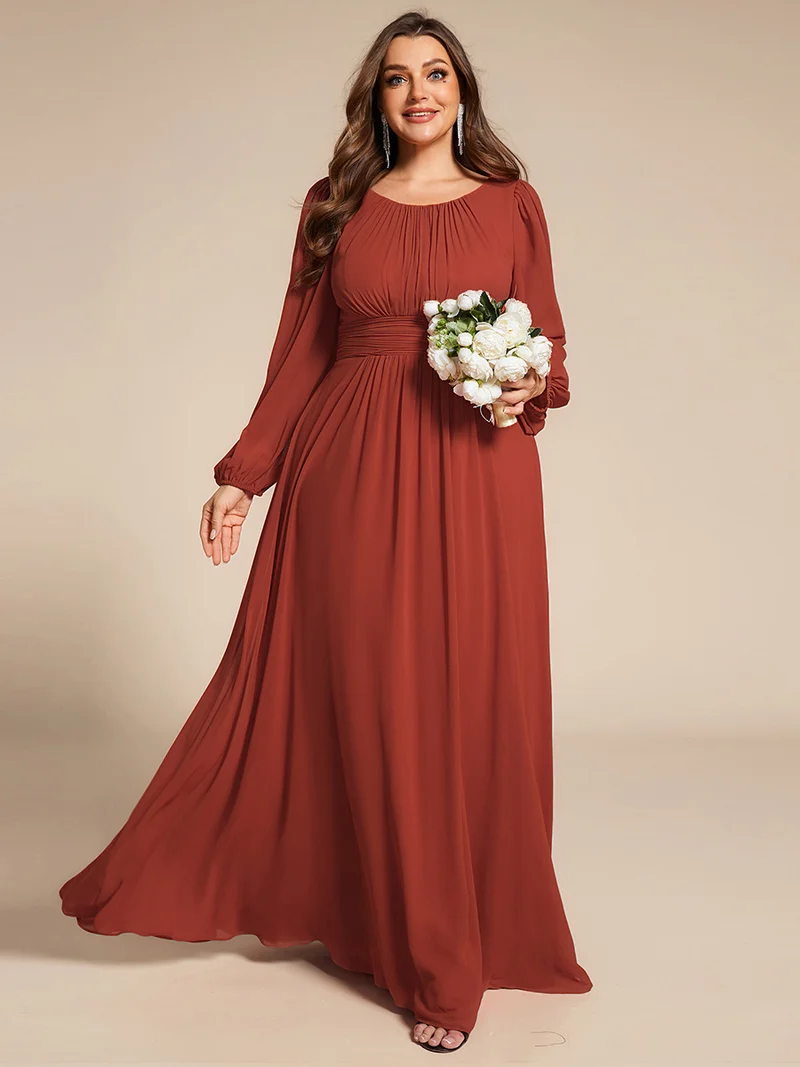 pretty CELESTE|Robe de demoiselle d'honneur plissée à manches longues transparente de grande taille