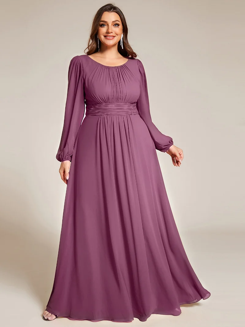 pretty CELESTE|Robe de demoiselle d'honneur plissée à manches longues transparente de grande taille