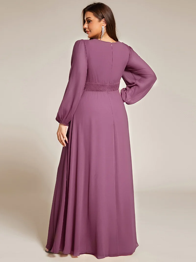pretty CELESTE|Robe de demoiselle d'honneur plissée à manches longues transparente de grande taille