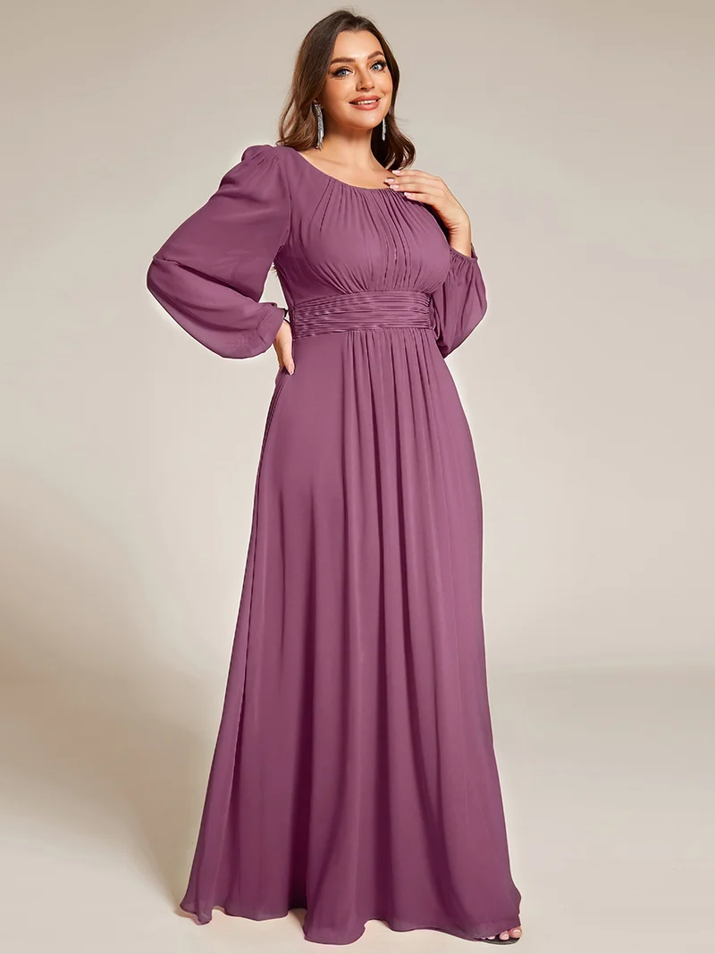 pretty CELESTE|Robe de demoiselle d'honneur plissée à manches longues transparente de grande taille