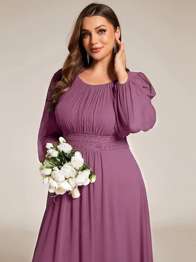 pretty CELESTE|Robe de demoiselle d'honneur plissée à manches longues transparente de grande taille