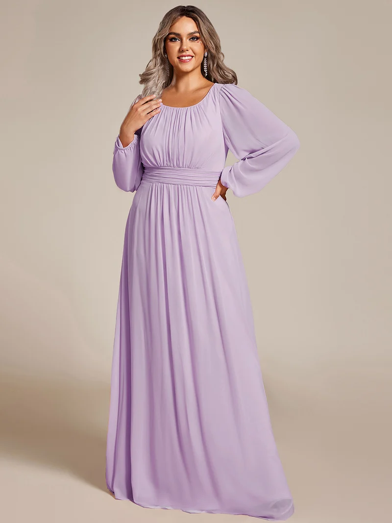 pretty CELESTE|Robe de demoiselle d'honneur plissée à manches longues transparente de grande taille