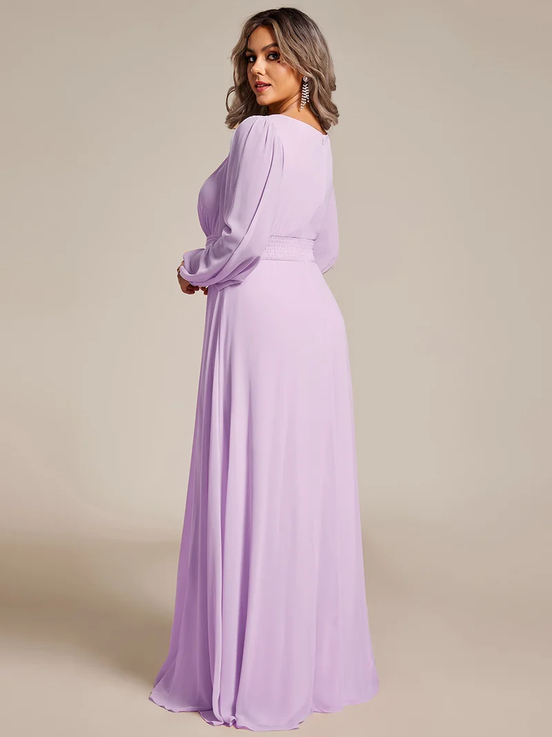 pretty CELESTE|Robe de demoiselle d'honneur plissée à manches longues transparente de grande taille