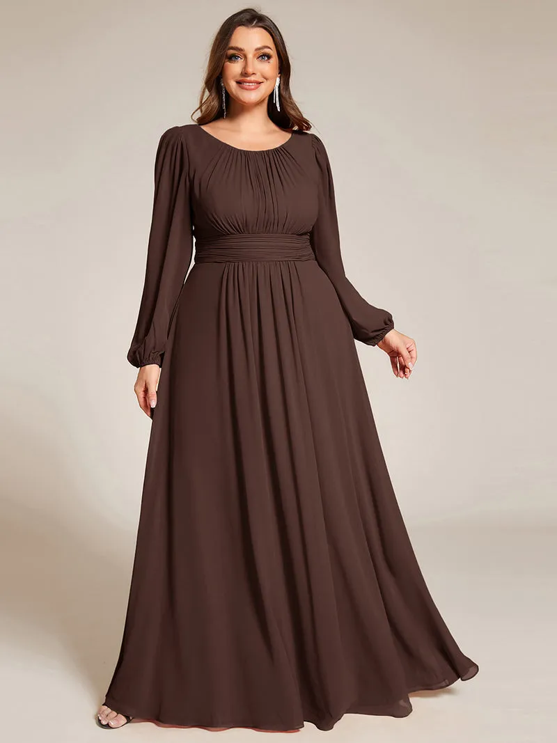 pretty CELESTE|Robe de demoiselle d'honneur plissée à manches longues transparente de grande taille